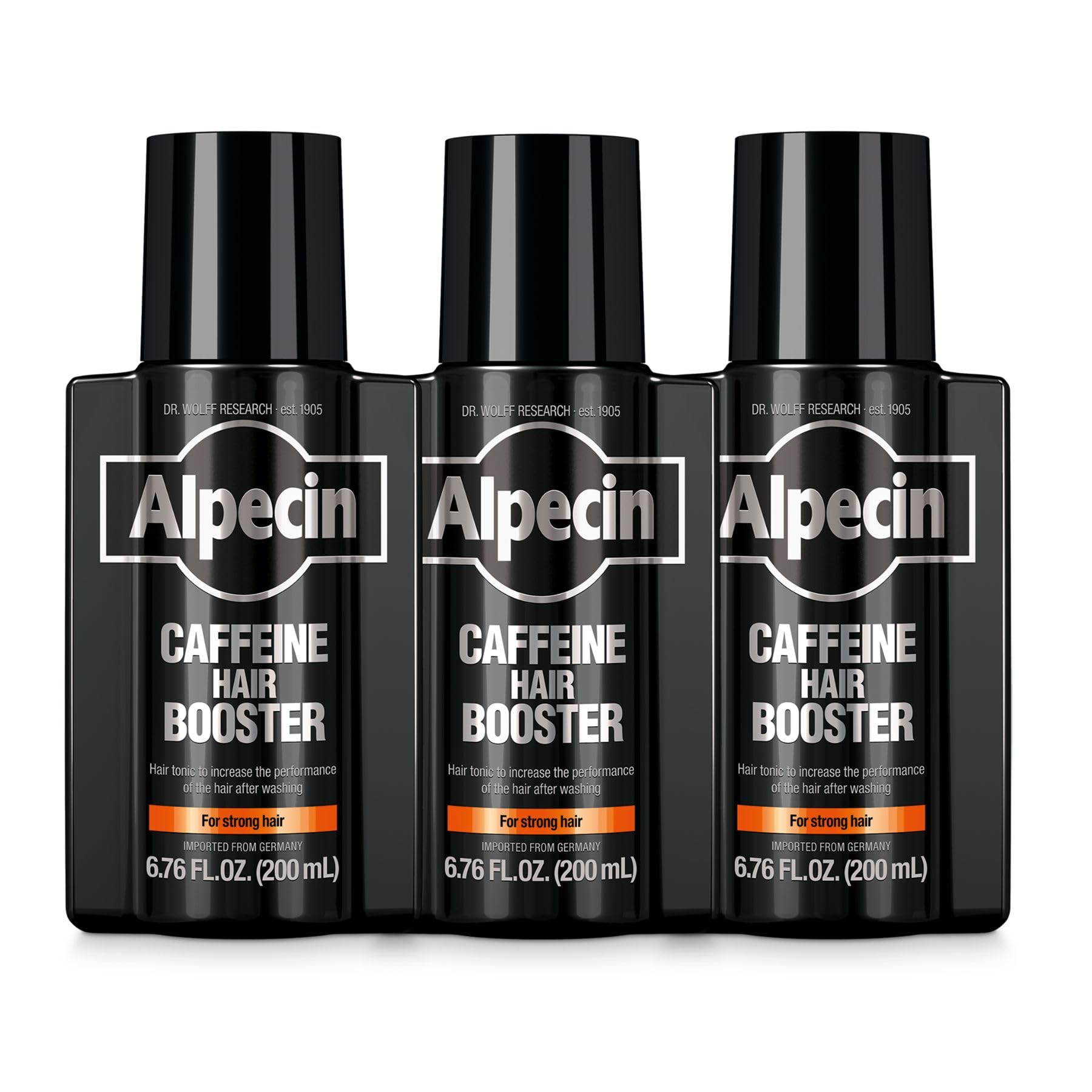 Alpecin Caffeine Hair Booster – Bold Fragrance, 3 x 6.76 fl oz | Hair Performance Enhancer for Thicker, Fuller-Looking Hair | Energizes Scalp