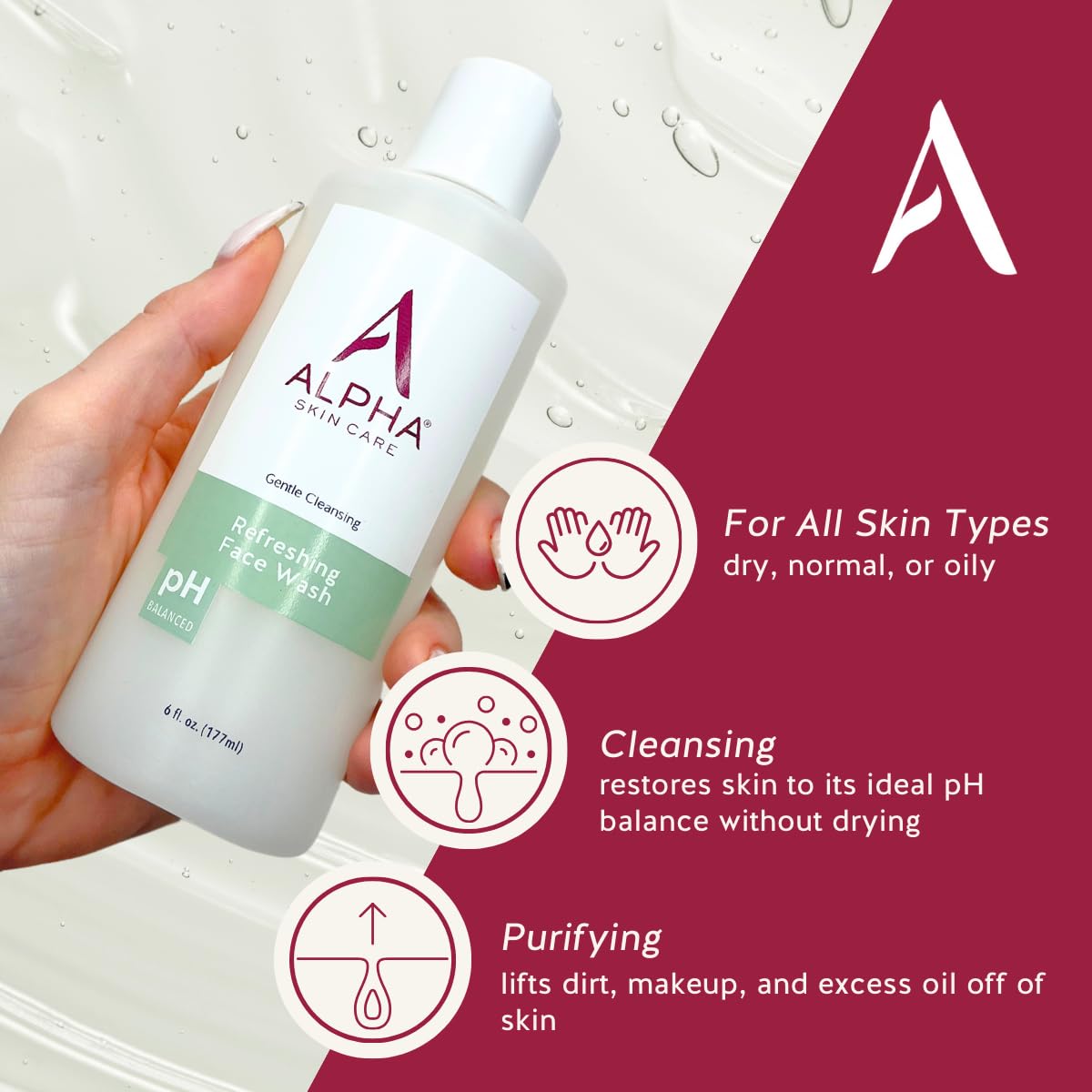 Alpha Skin Care Refreshing Face Wash - Gentle Soap-Free Cleanser with Citric AHA (6 oz, Pack of 2)