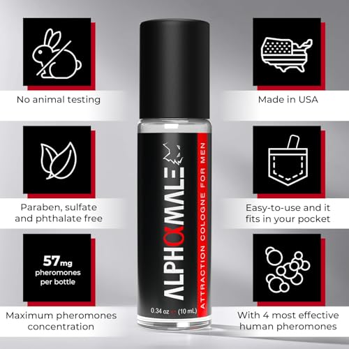 AlphaMale Pheromones Cologne for Men – Long-Lasting Roll-On Scent, Made in USA