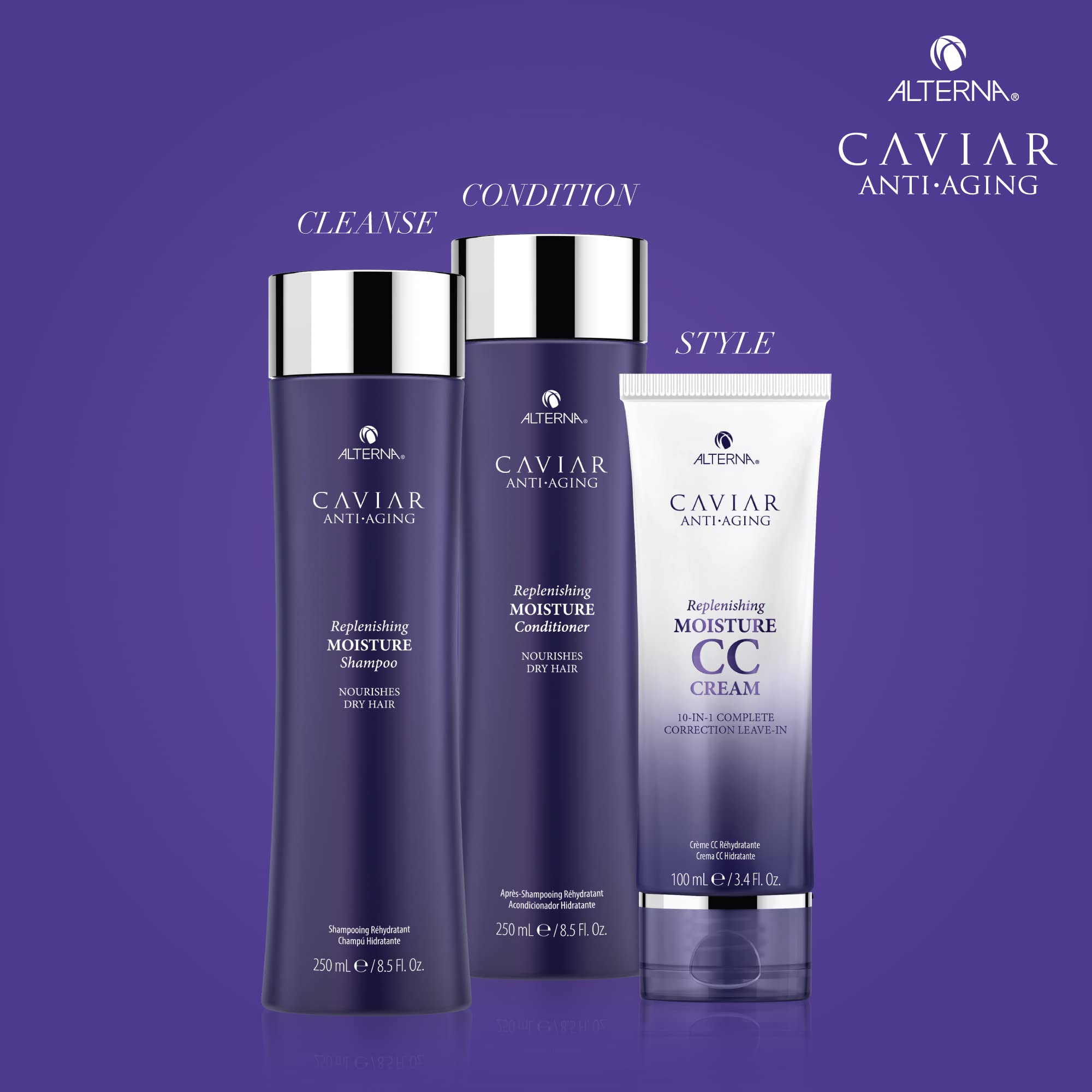 Alterna CAVIAR Anti-Aging Replenishing Moisture Shampoo & Conditioner Set – 16.5 oz | Sulfate-Free Hydration