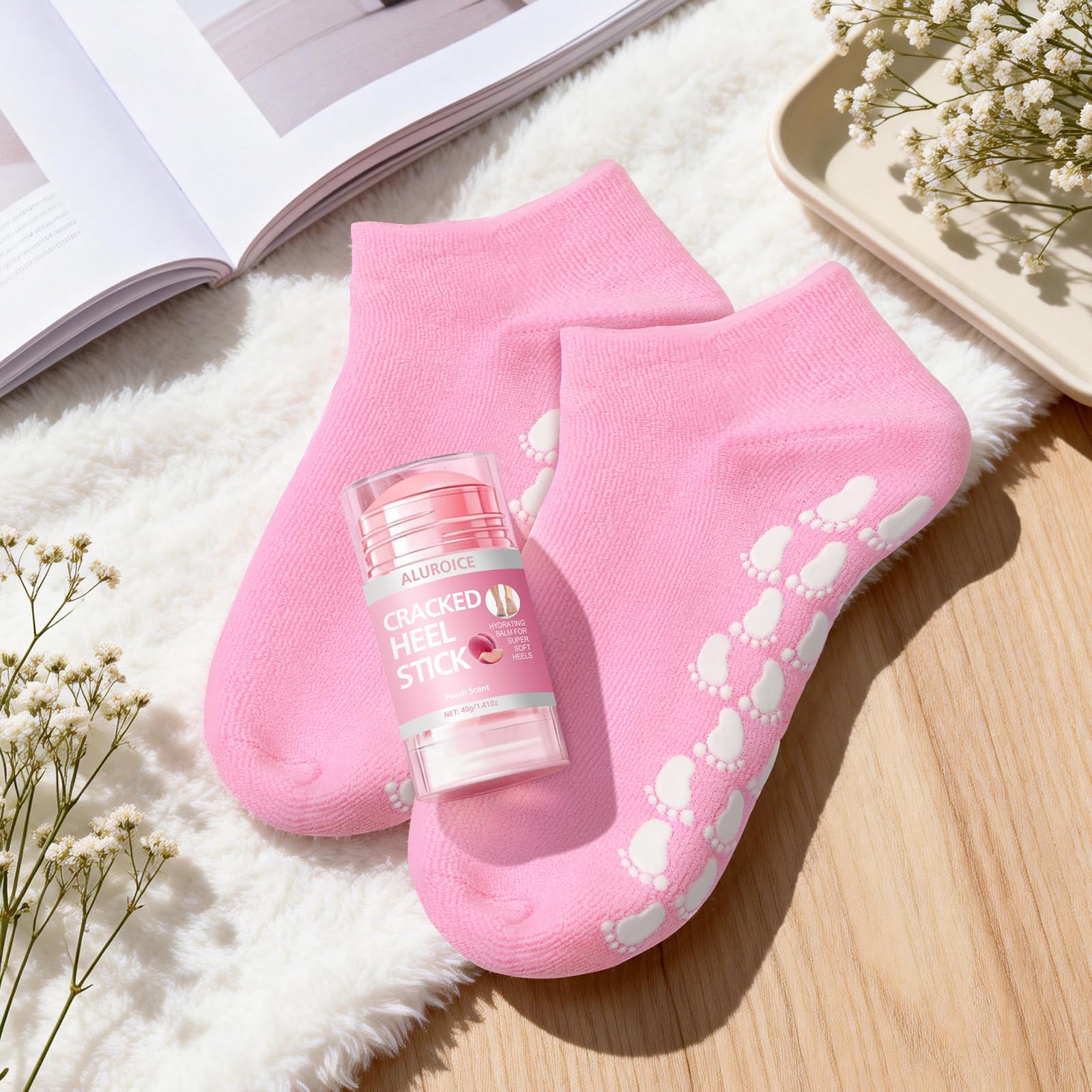 ALUROICE Silicone Moisturizing Socks with Foot Cream – 2-in-1 Dry Feet Care