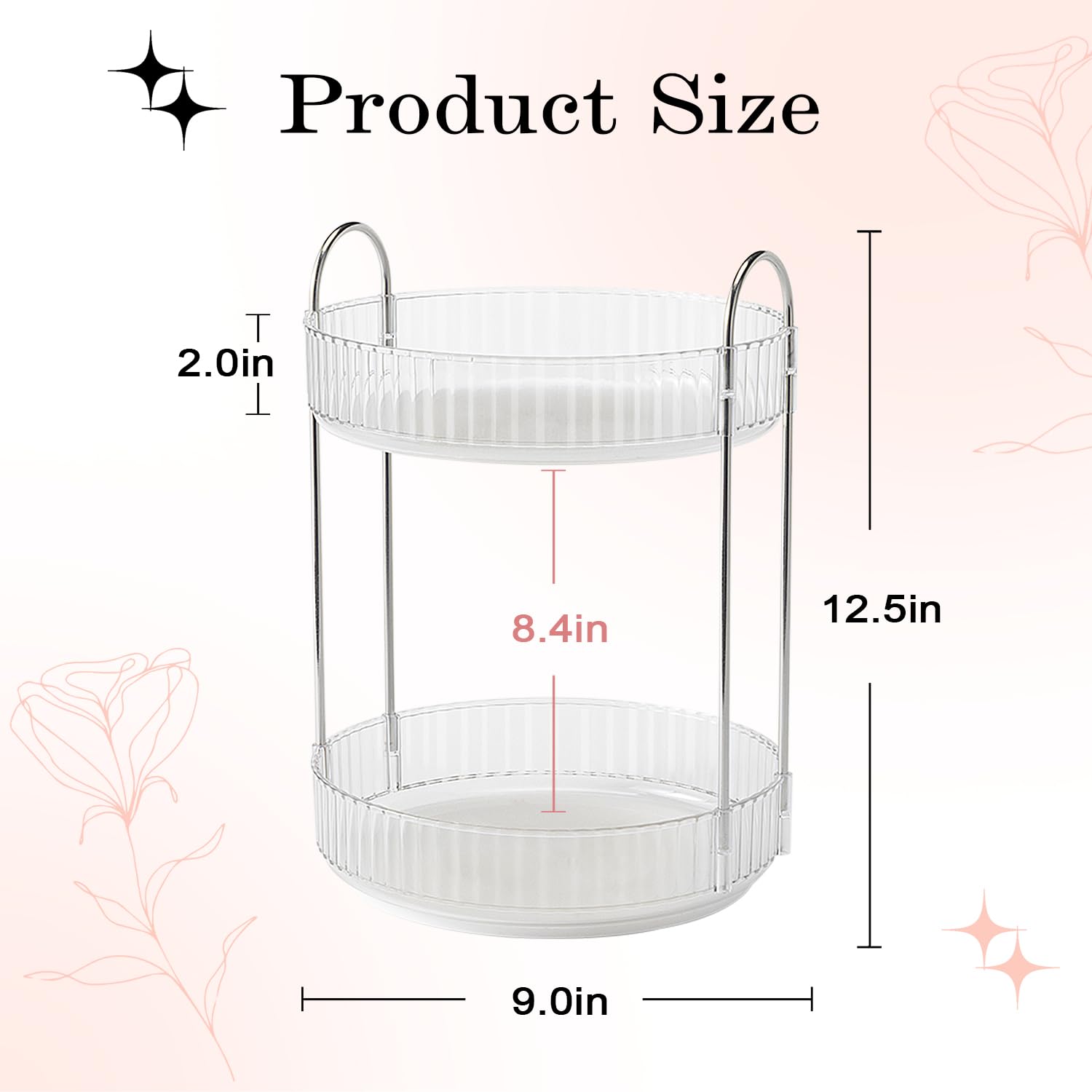 ALUYUYO Rotating Makeup Organizer — 360° Spinner, 2-Tier Transparent Vanity Storage