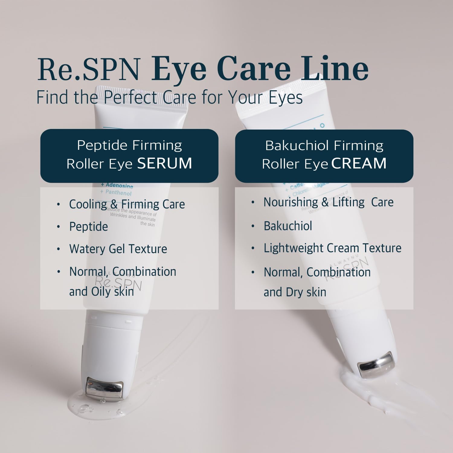 AlwayNu Re.SPN Peptide Firming Roller Eye Serum with Cooling Gua Sha – Niacinamide, Vegan K-Beauty (0.67 fl oz)