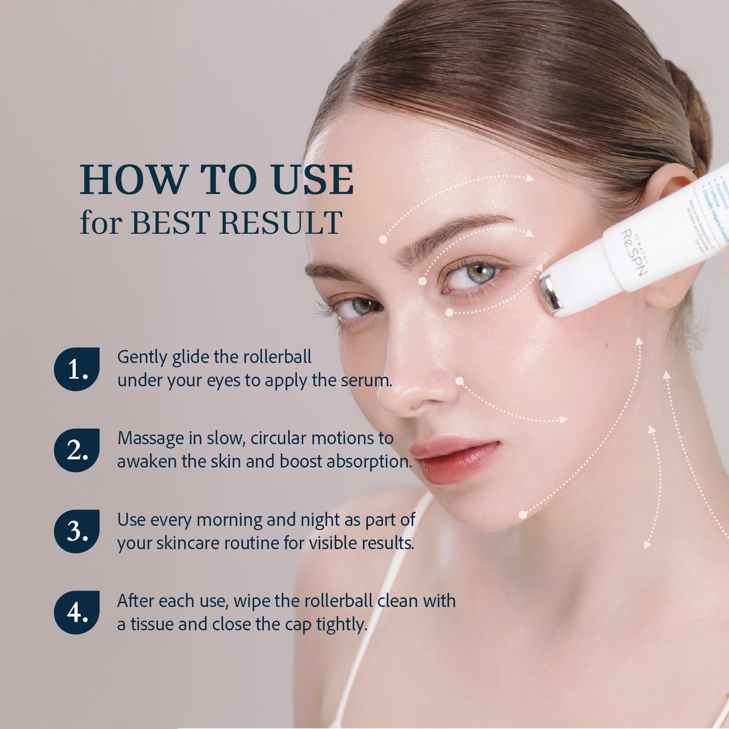 AlwayNu Re.SPN Peptide Firming Roller Eye Serum with Cooling Gua Sha – Niacinamide, Vegan K-Beauty (0.67 fl oz)