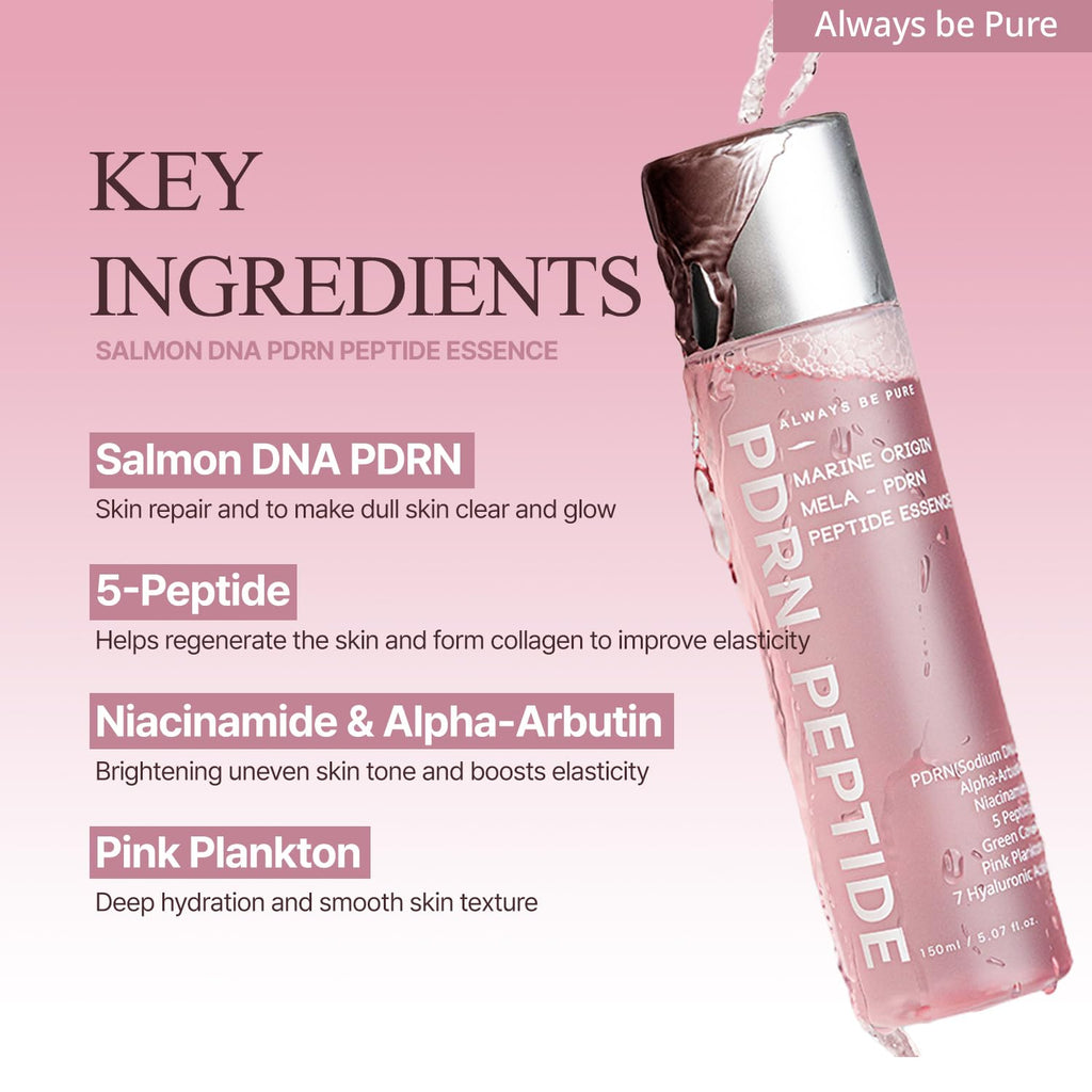 Always Be Pure Marine Origin Mela-PDRN Peptide Essence – Skin Renewal Serum with Salmon DNA & Niacinamide (150ml)