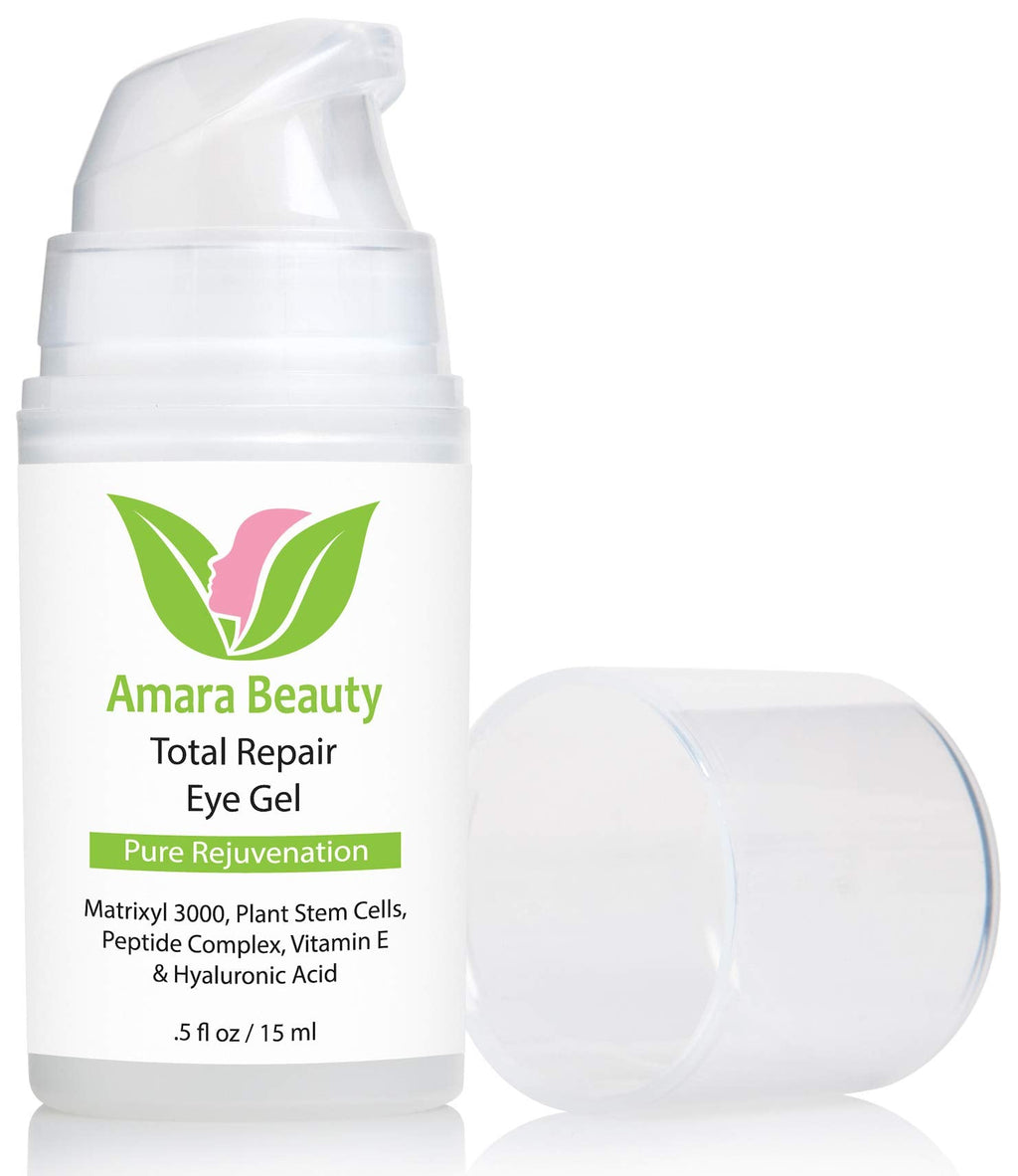Amara Beauty Eye Cream Gel for Dark Circles & Puffiness with Peptides & Hyaluronic Acid, 0.5 fl oz (Pack of 2)