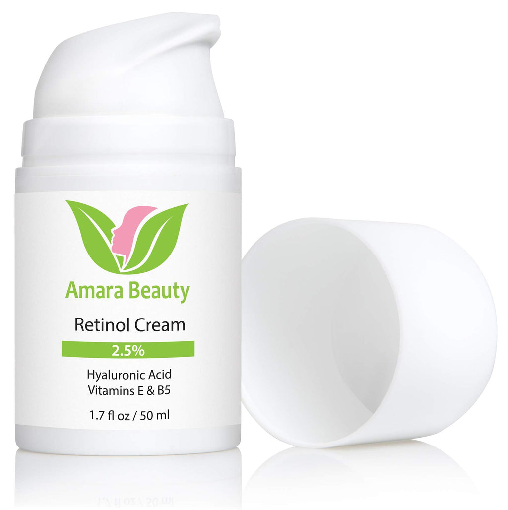 Amara Beauty Retinol Cream 2.5% with Hyaluronic Acid & Vitamins E & B5 – 1.7 oz Each (Pack of 2)