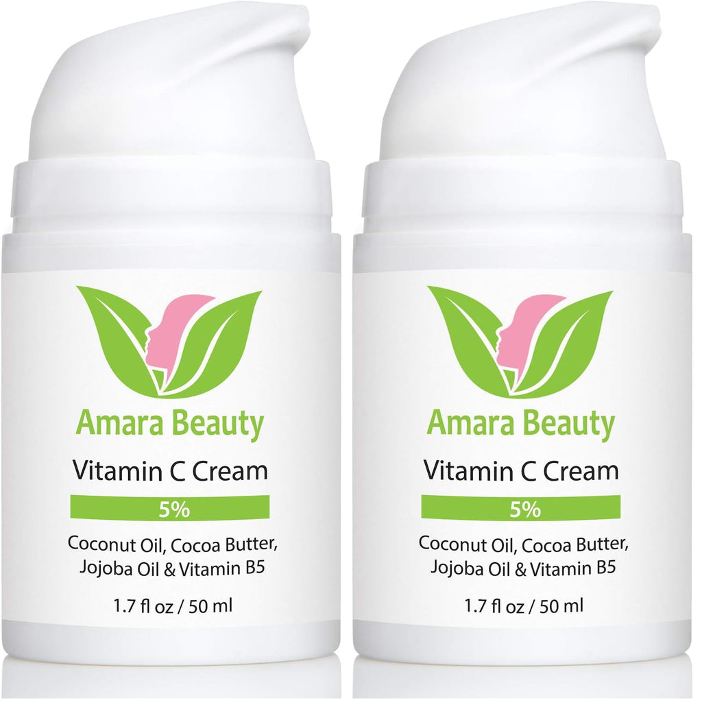 Amara Beauty Vitamin C Cream for Face with Coconut Oil, Cocoa Butter & Jojoba Oil – Pack of 2