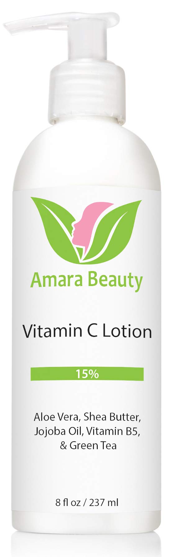 Amara Beauty Vitamin C Face & Body Lotion 15% | Shea Butter & Jojoba Oil | 8 oz (Pack of 2)