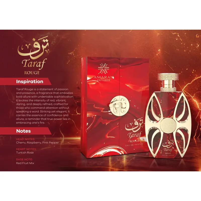 AMARAN PARFUMS Taraf Rouge Eau de Parfum – Unisex Arabian Fragrance, Dubai Crafted, 3.4 oz