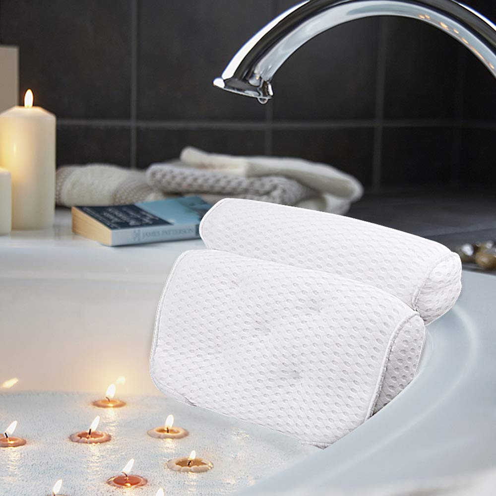 AmazeFan Bath Pillow - 4D Air Mesh Spa Pillow with 7 Suction Cups for Neck, Back & Shoulder Support | Fits All Bathtubs