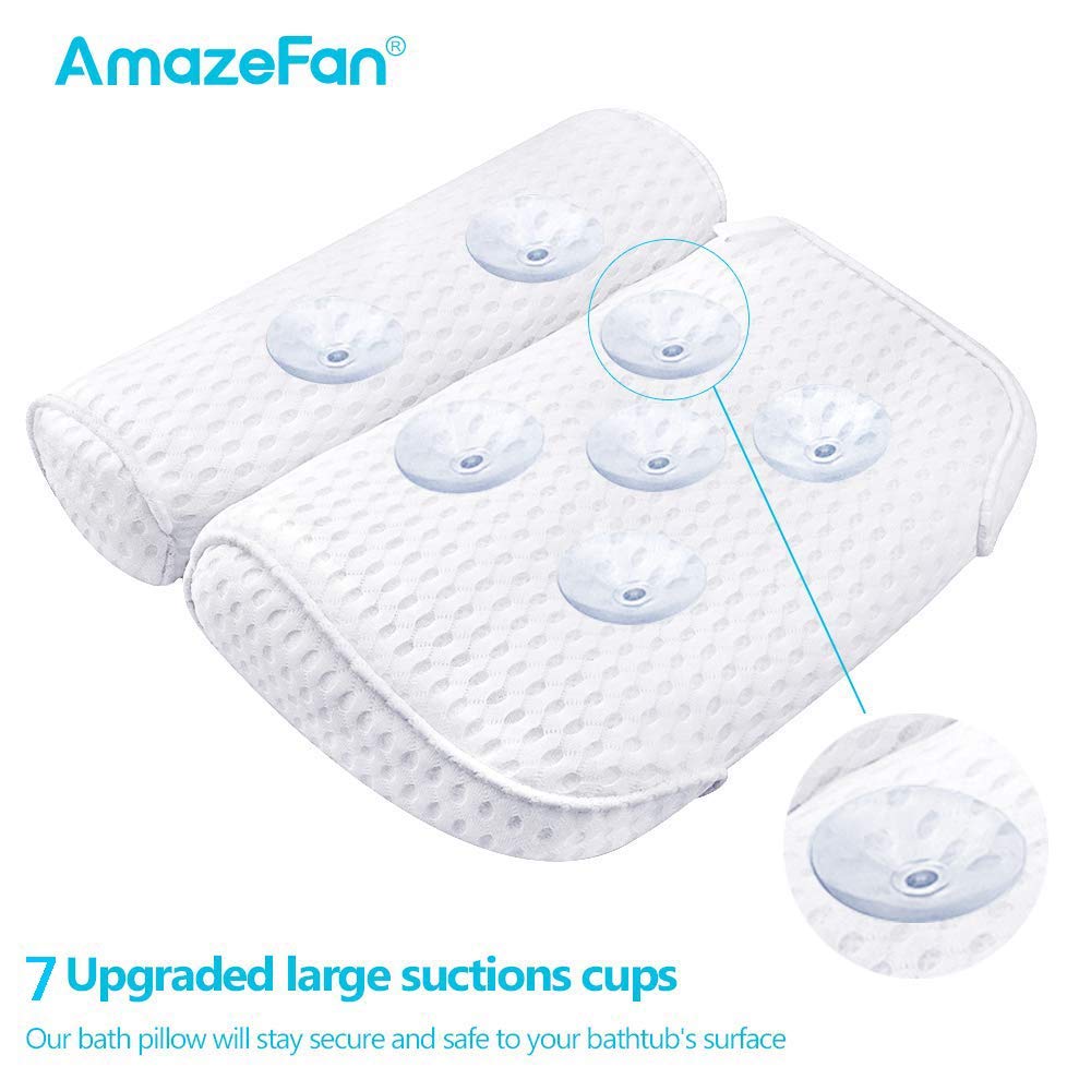 AmazeFan Bath Pillow - 4D Air Mesh Spa Pillow with 7 Suction Cups for Neck, Back & Shoulder Support | Fits All Bathtubs