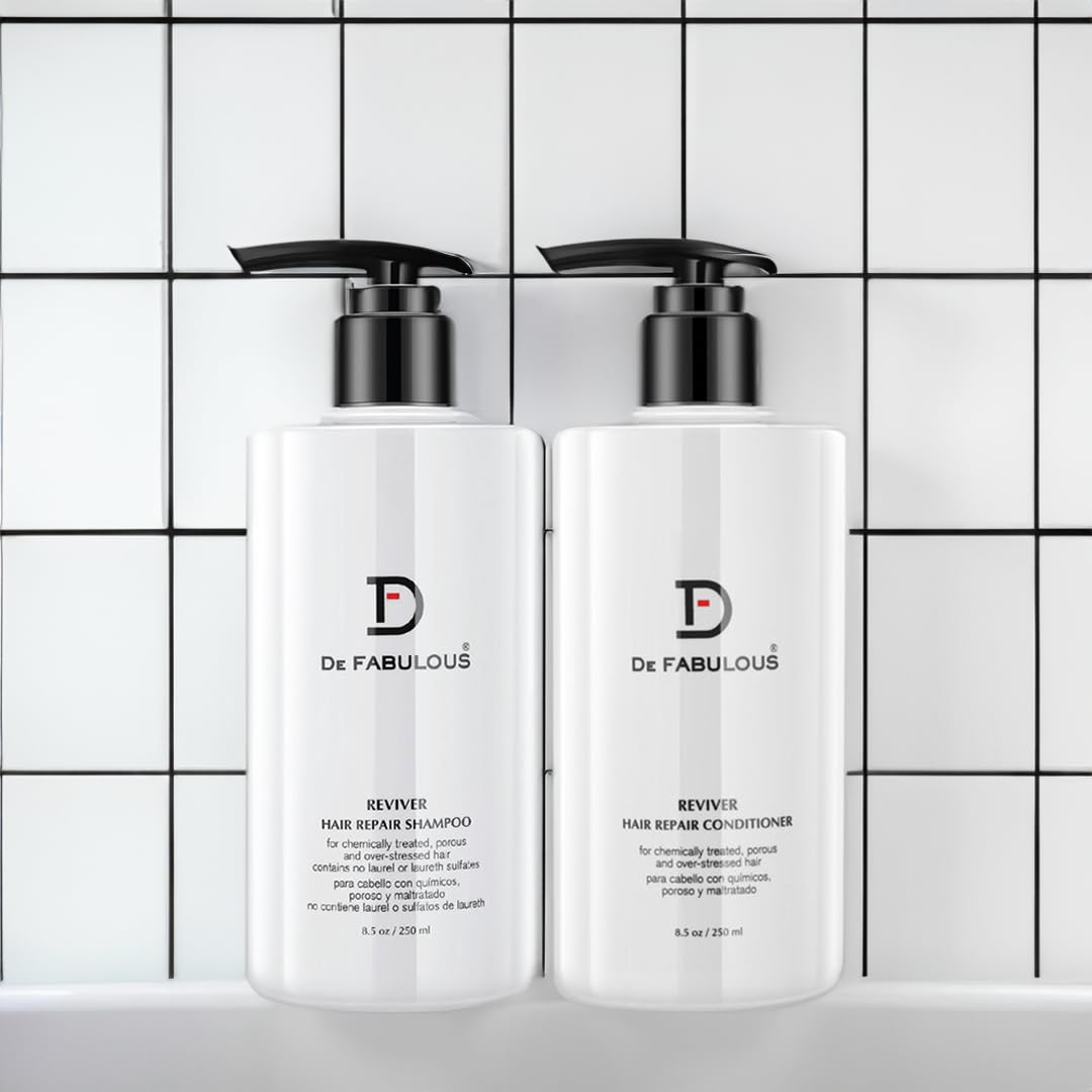 Amazon Series DF Reviver Shampoo & Conditioner Set for Chemically Treated, Porous Hair | Color-Safe, Sulfate-Free | 8.5 oz