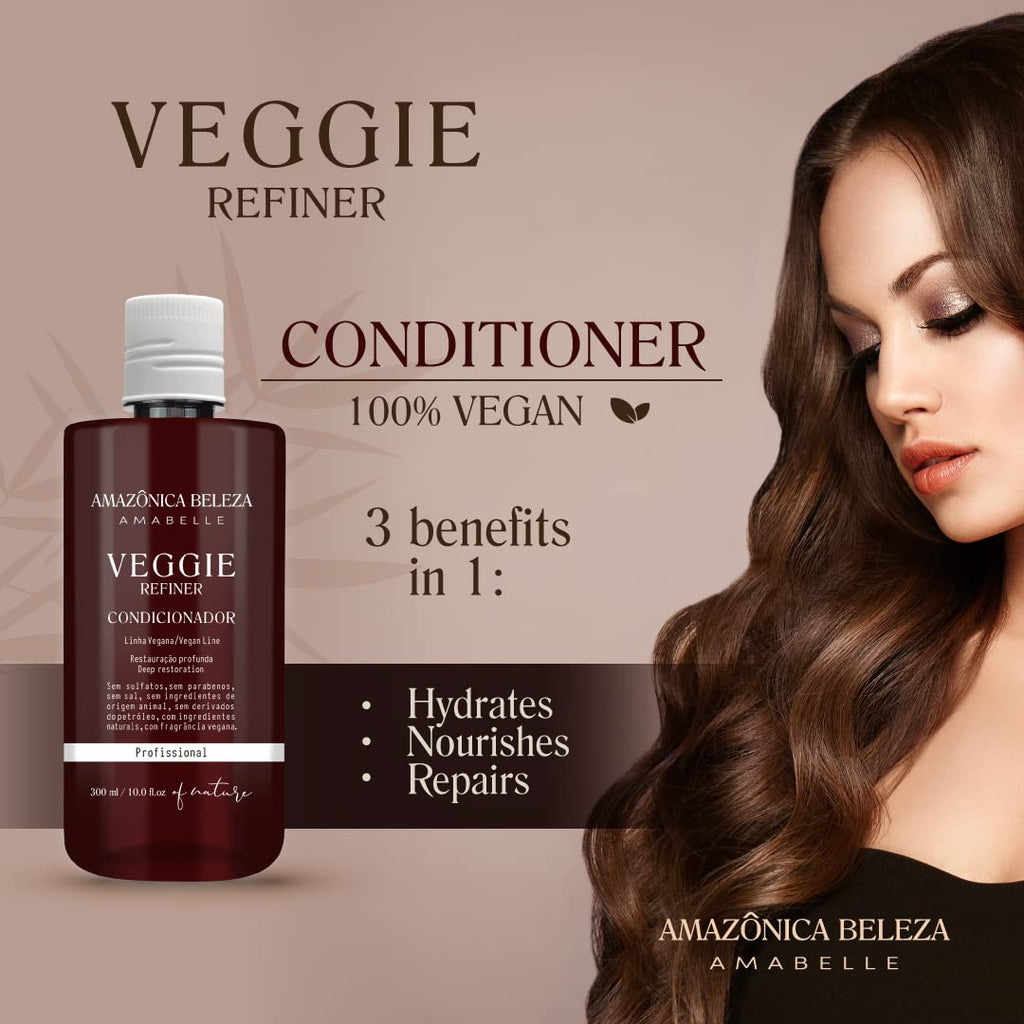 AMAZONICA BELEZA AMABELLE Vegan Veggie Refiner Shampoo & Conditioner – Nourish, Moisturize, and Protect Hair (Sulfate-Free, Paraben-Free, Cruelty-Free, 10 oz)