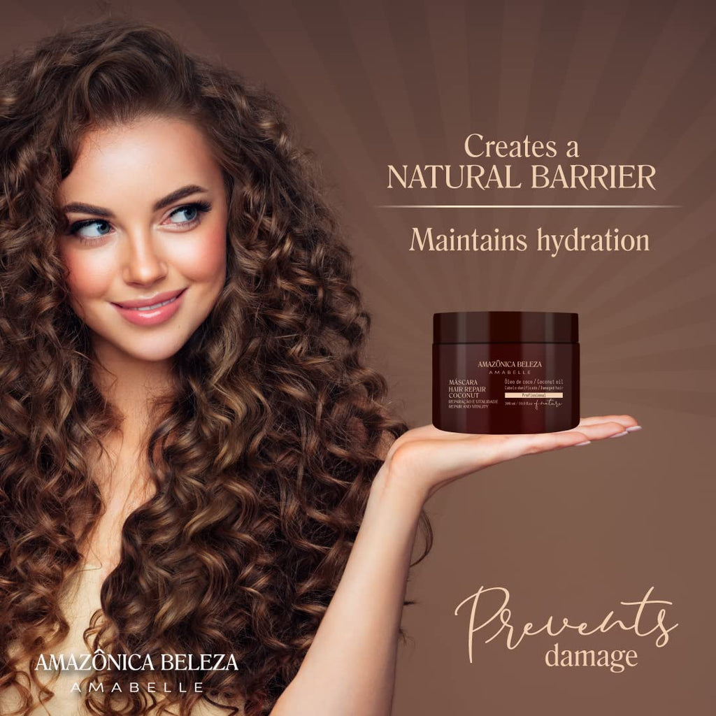 AMAZÓNICA BELEZA AMABELLE Coconut Hair Mask – Repairs Damaged Hair (10 oz) | Professional Line