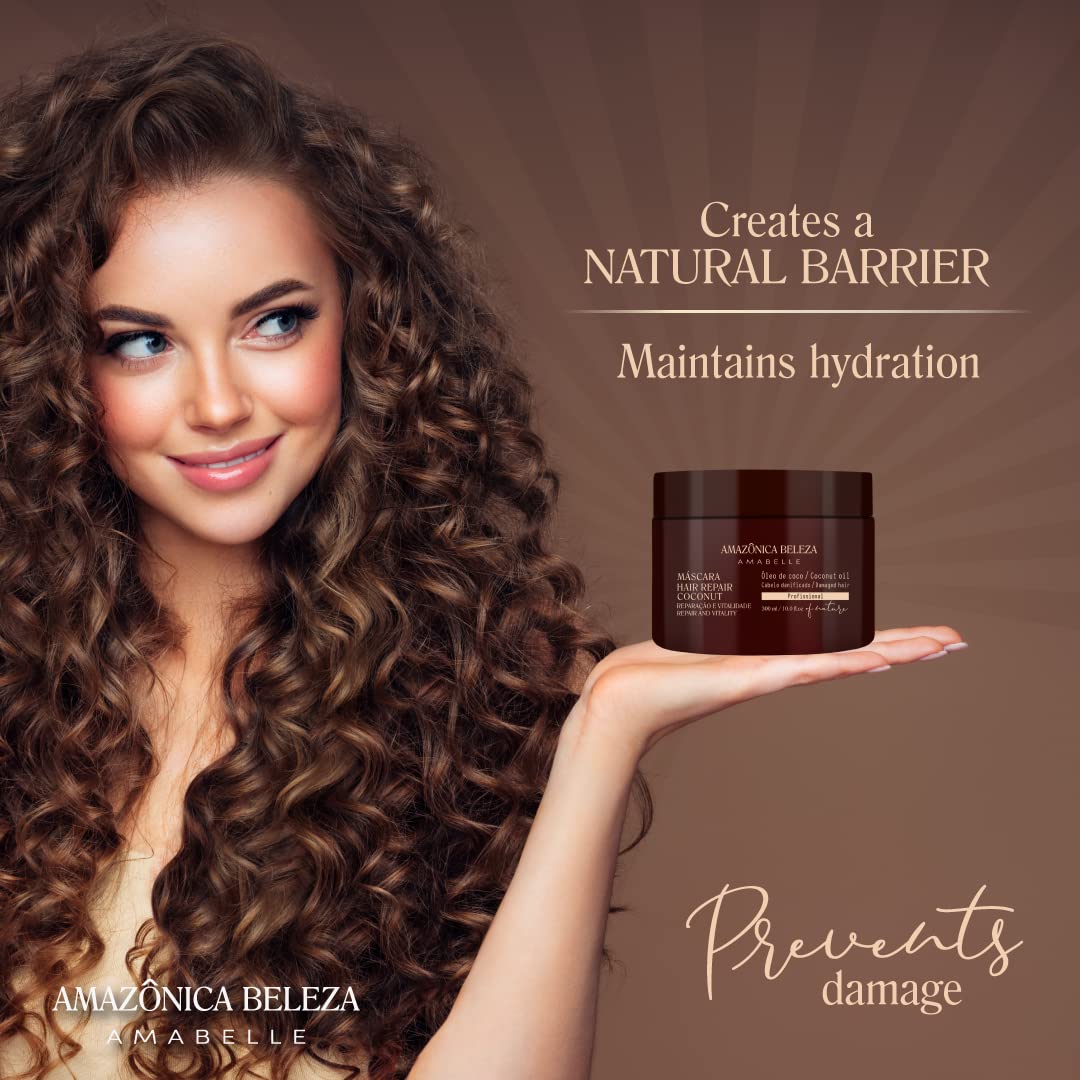 AMAZÓNICA BELEZA AMABELLE Coconut Hair Mask – Repairs Damaged Hair (10 oz) | Professional Line