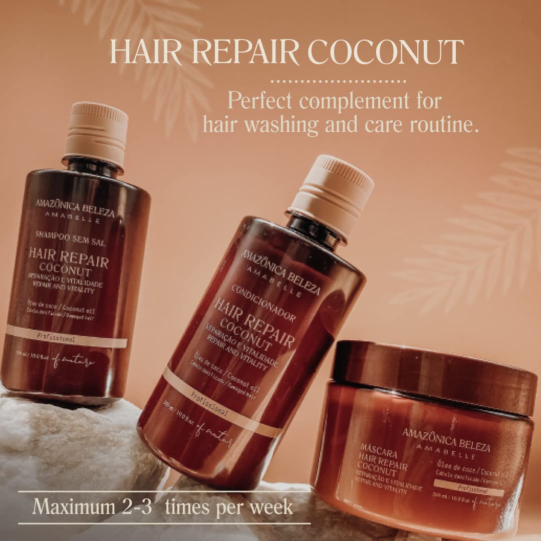 AMAZÓNICA BELEZA AMABELLE Coconut Hair Mask – Repairs Damaged Hair (10 oz) | Professional Line