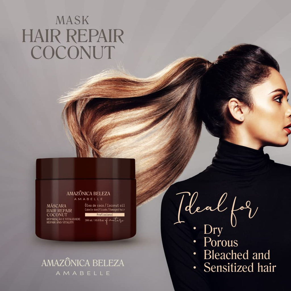 AMAZÓNICA BELEZA AMABELLE Coconut Hair Mask – Repairs Damaged Hair (10 oz) | Professional Line