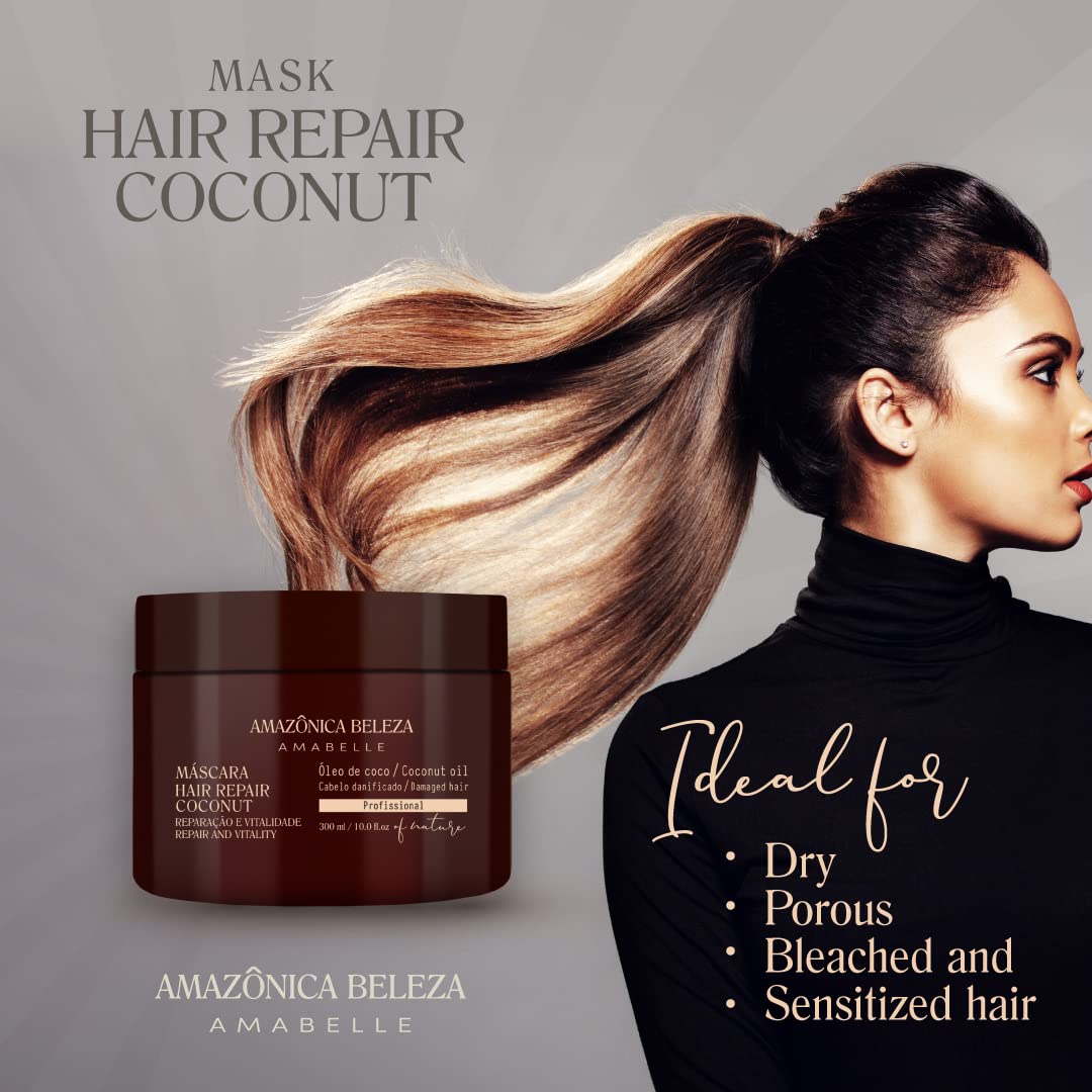 AMAZÓNICA BELEZA AMABELLE Coconut Hair Mask – Repairs Damaged Hair (10 oz) | Professional Line