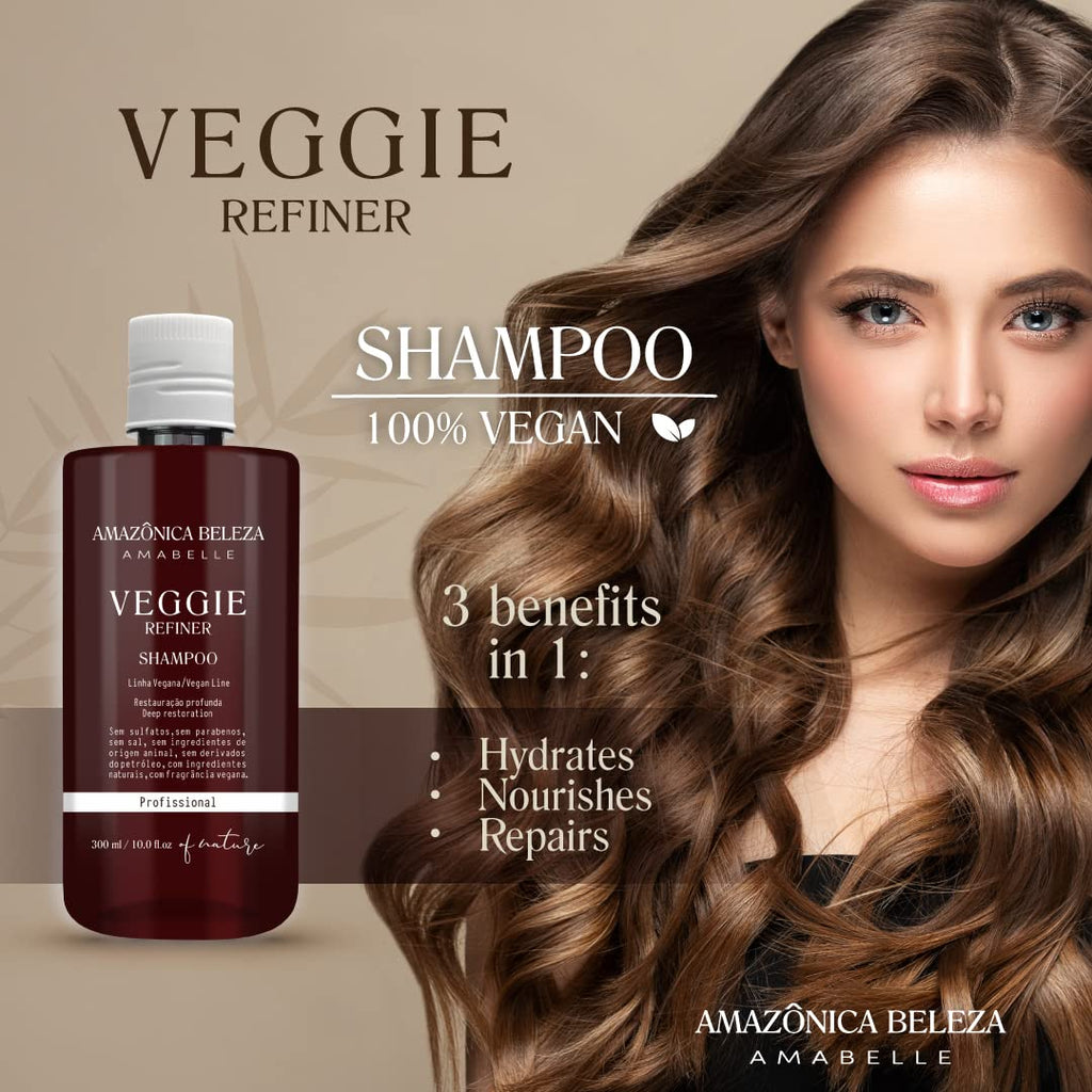AMAZONICA BELEZA AMABELLE Vegan Veggie Refiner Shampoo & Conditioner – Nourish, Moisturize, and Protect Hair (Sulfate-Free, Paraben-Free, Cruelty-Free, 10 oz)