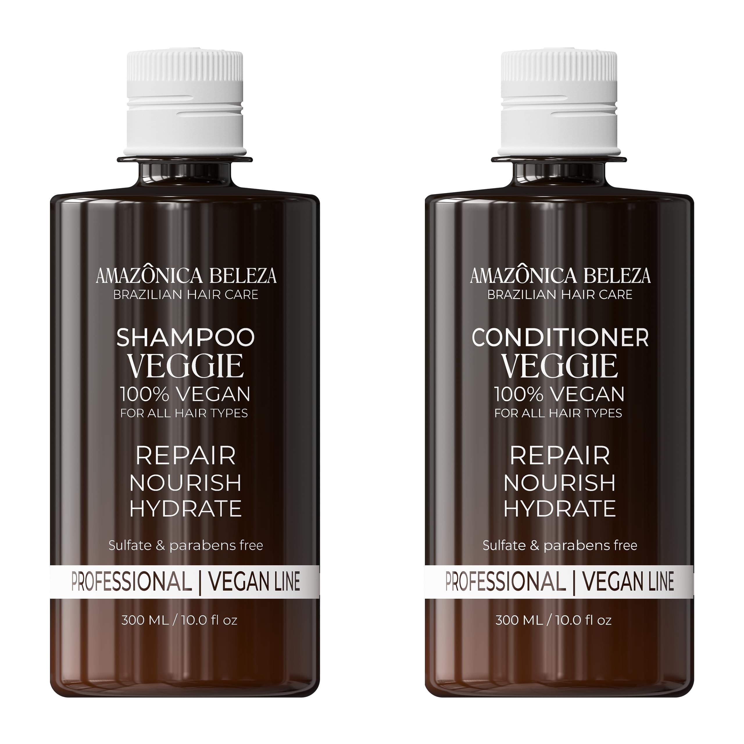 AMAZONICA BELEZA AMABELLE Vegan Veggie Refiner Shampoo & Conditioner – Nourish, Moisturize, and Protect Hair (Sulfate-Free, Paraben-Free, Cruelty-Free, 10 oz)