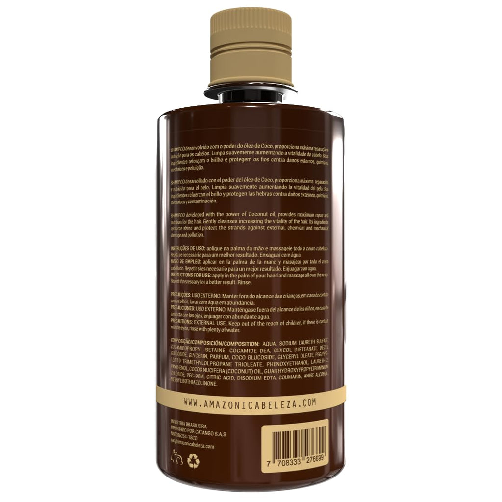 Amazonica Beleza Amabelle Coconut Shampoo & Conditioner Set – Repairs Damaged Hair, Restores Proteins, Sulfate & Paraben Free, 10 oz