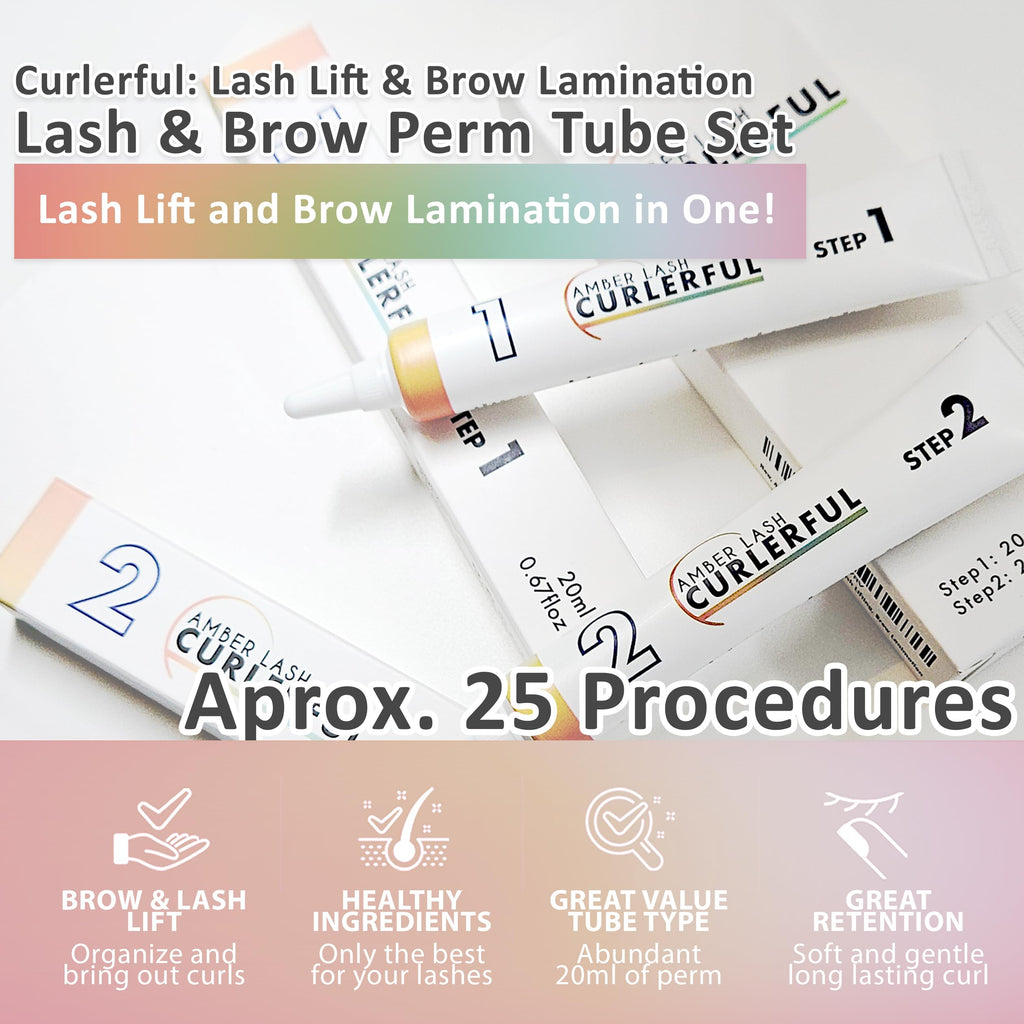 Amber Lash Curlerful 2-Step Brow Lamination Kit Step 1 & Step 2 20 ml Each for Lashes & Brows