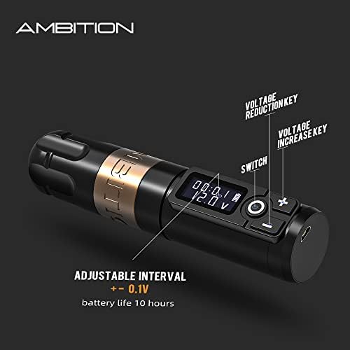 Ambition Soldier Wireless Tattoo Kit – Complete Rotary Pen, 20 Glory Cartridges, Practice Skin