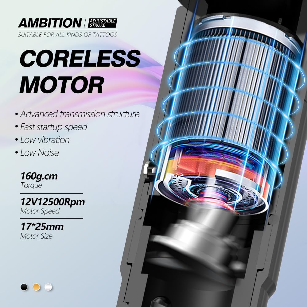 Ambition Sally Wireless Permanent Makeup Machine – 5 Stroke Lengths (2.0–3.5mm) & 1000mAh Battery