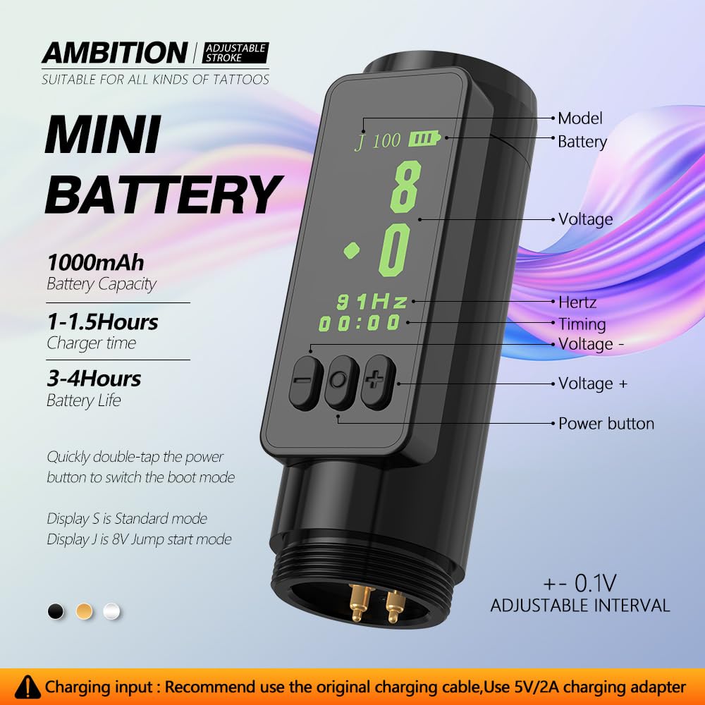 Ambition Sally Wireless Permanent Makeup Machine – 5 Stroke Lengths (2.0–3.5mm) & 1000mAh Battery