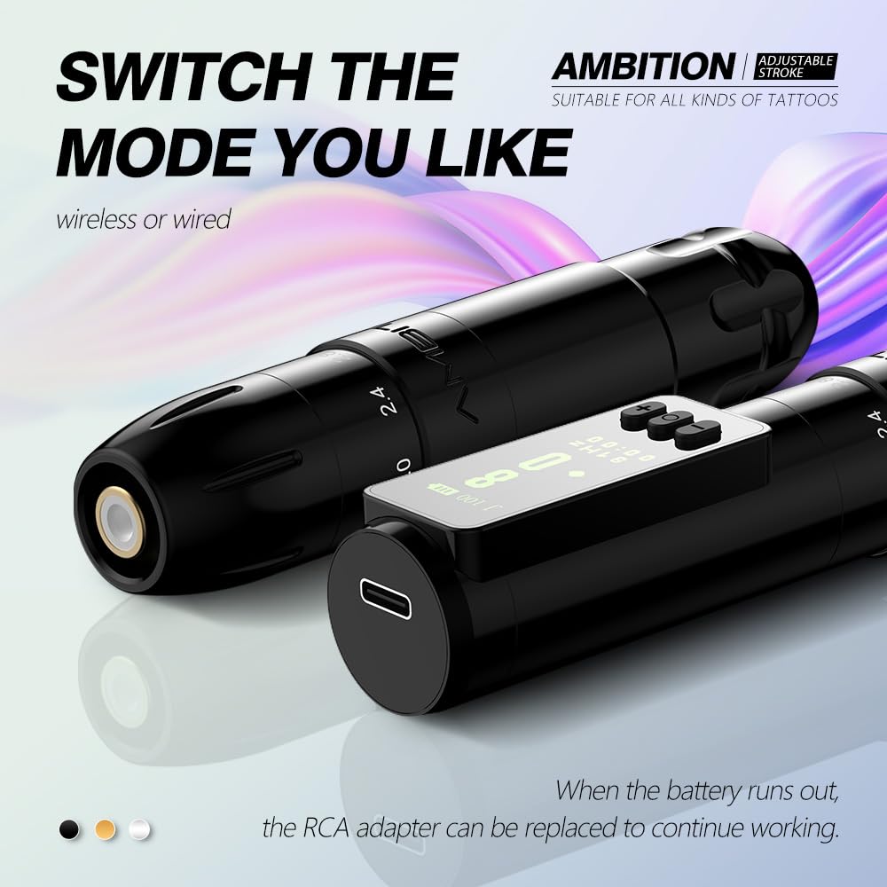 Ambition Sally Wireless Permanent Makeup Machine – 5 Stroke Lengths (2.0–3.5mm) & 1000mAh Battery