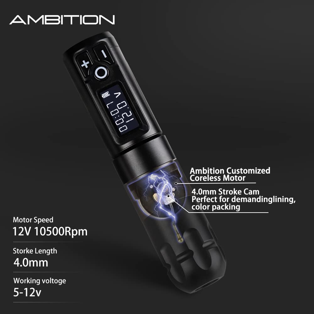 Ambition Soldier Rotary Battery Pen Tattoo Machine | 2400mAh Wireless Power & Coreless Motor