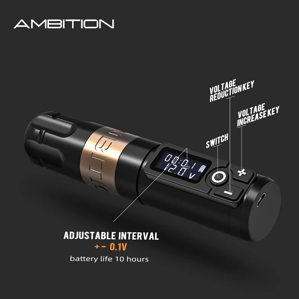 Ambition Soldier Rotary Battery Pen Tattoo Machine – 2400mAh Wireless Power, Coreless Motor