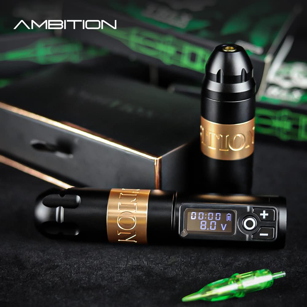 Ambition Soldier Rotary Battery Pen Tattoo Machine with 2400mAh Power, Japan Coreless Motor, Digital LED Display