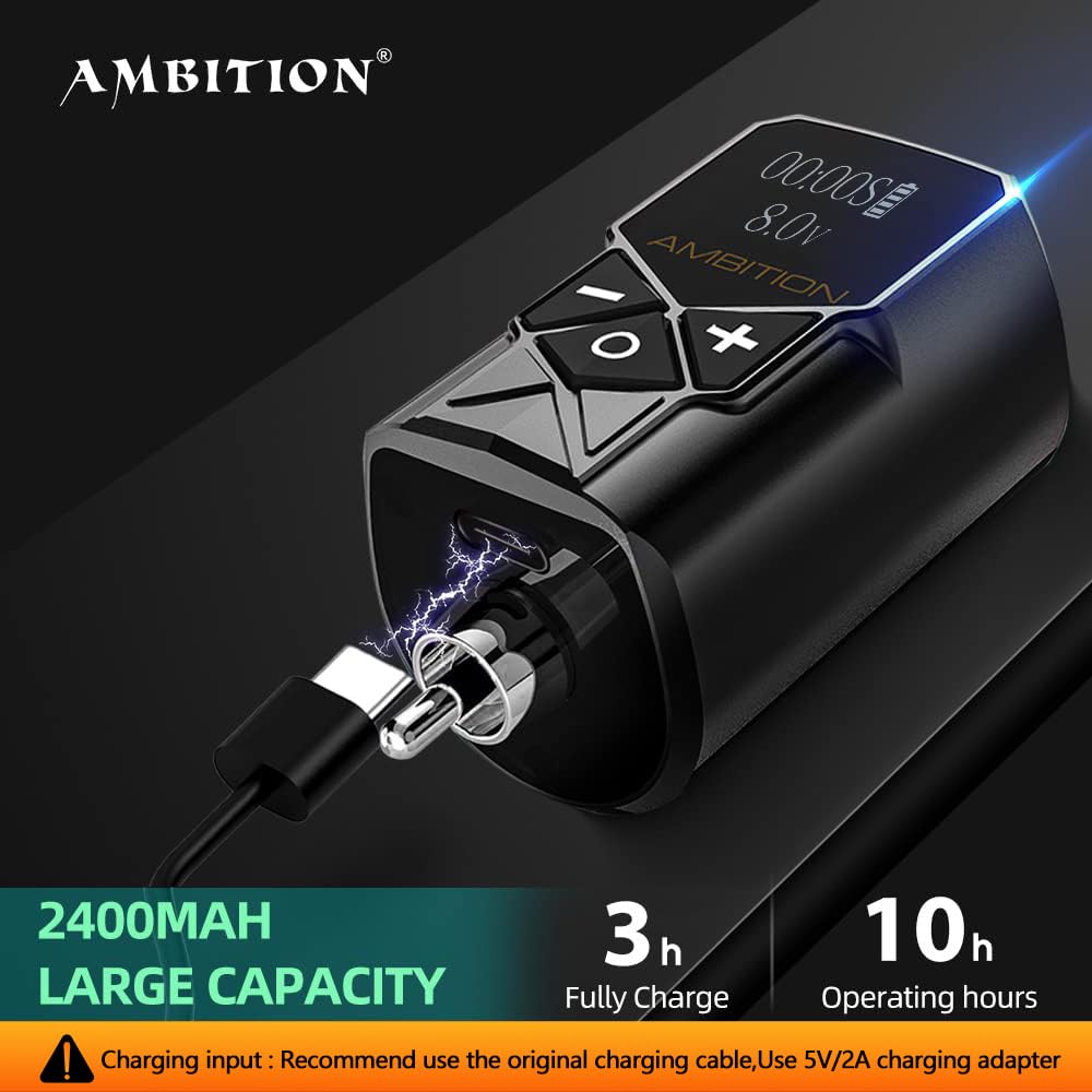 Ambition Torped Tattoo Kit | Rotary Machine, 2400mAh Power Supply + 40 Cartridges