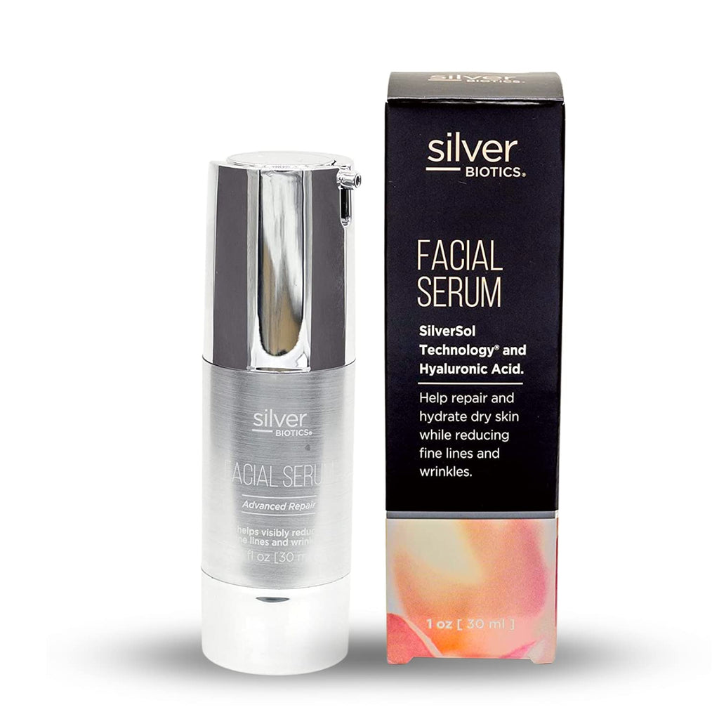 American Biotech Labs Silver Biotics Facial Serum Gel | 20 PPM SilverSol + 2% Hyaluronic Acid | 1 fl oz