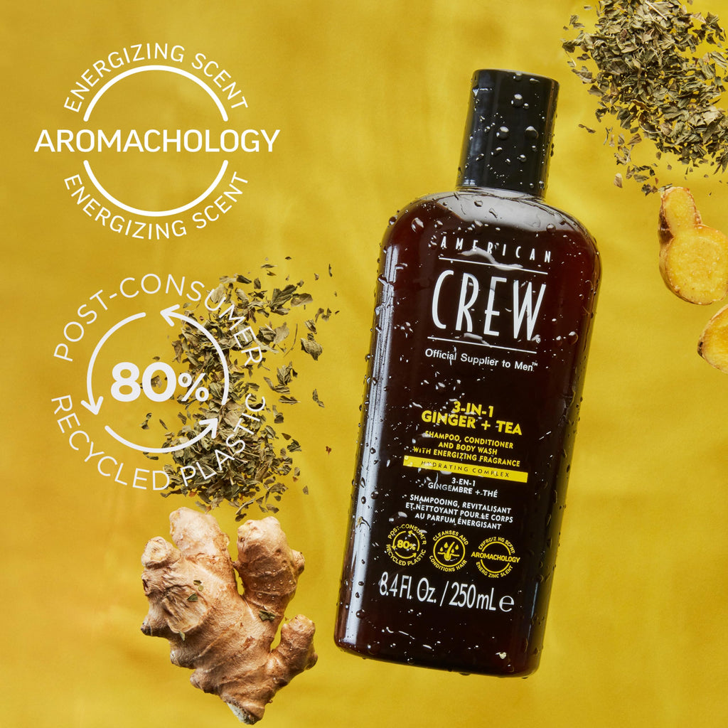 AMERICAN CREW 3-in-1 Ginger & Tea Shampoo, Conditioner & Body Wash for Men – 33.8 oz