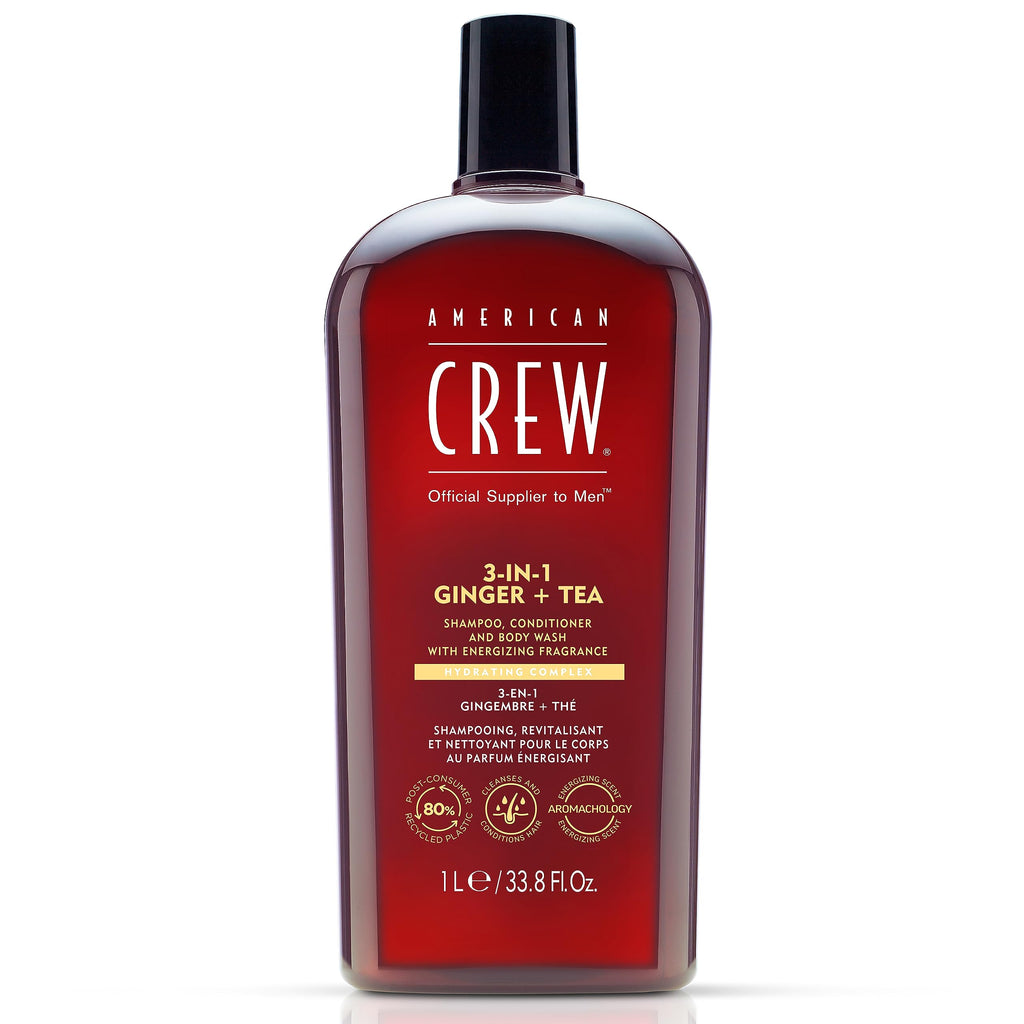 AMERICAN CREW 3-in-1 Ginger & Tea Shampoo, Conditioner & Body Wash for Men – 33.8 oz