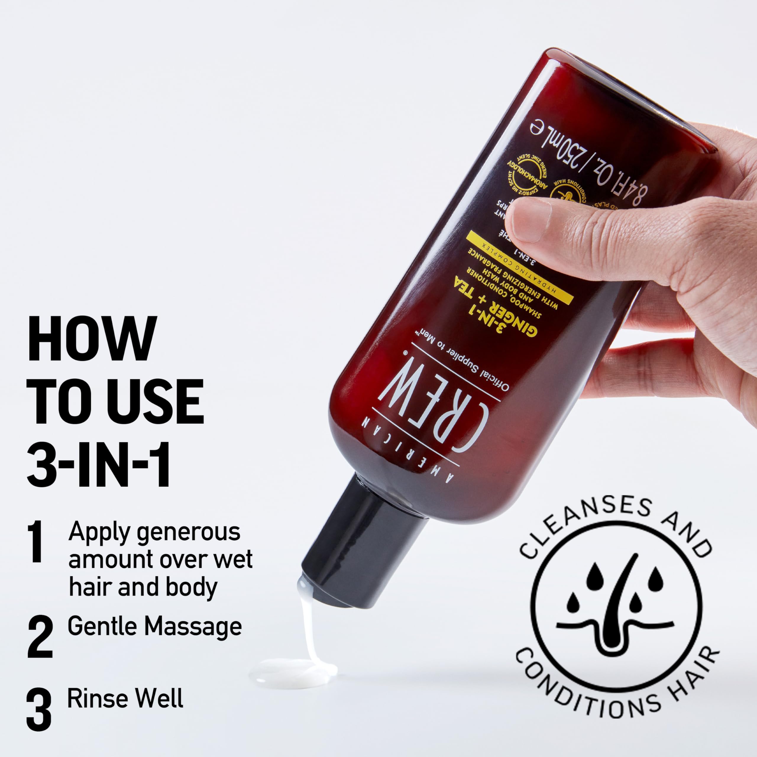 AMERICAN CREW 3-in-1 Ginger & Tea Shampoo, Conditioner & Body Wash for Men – 33.8 oz