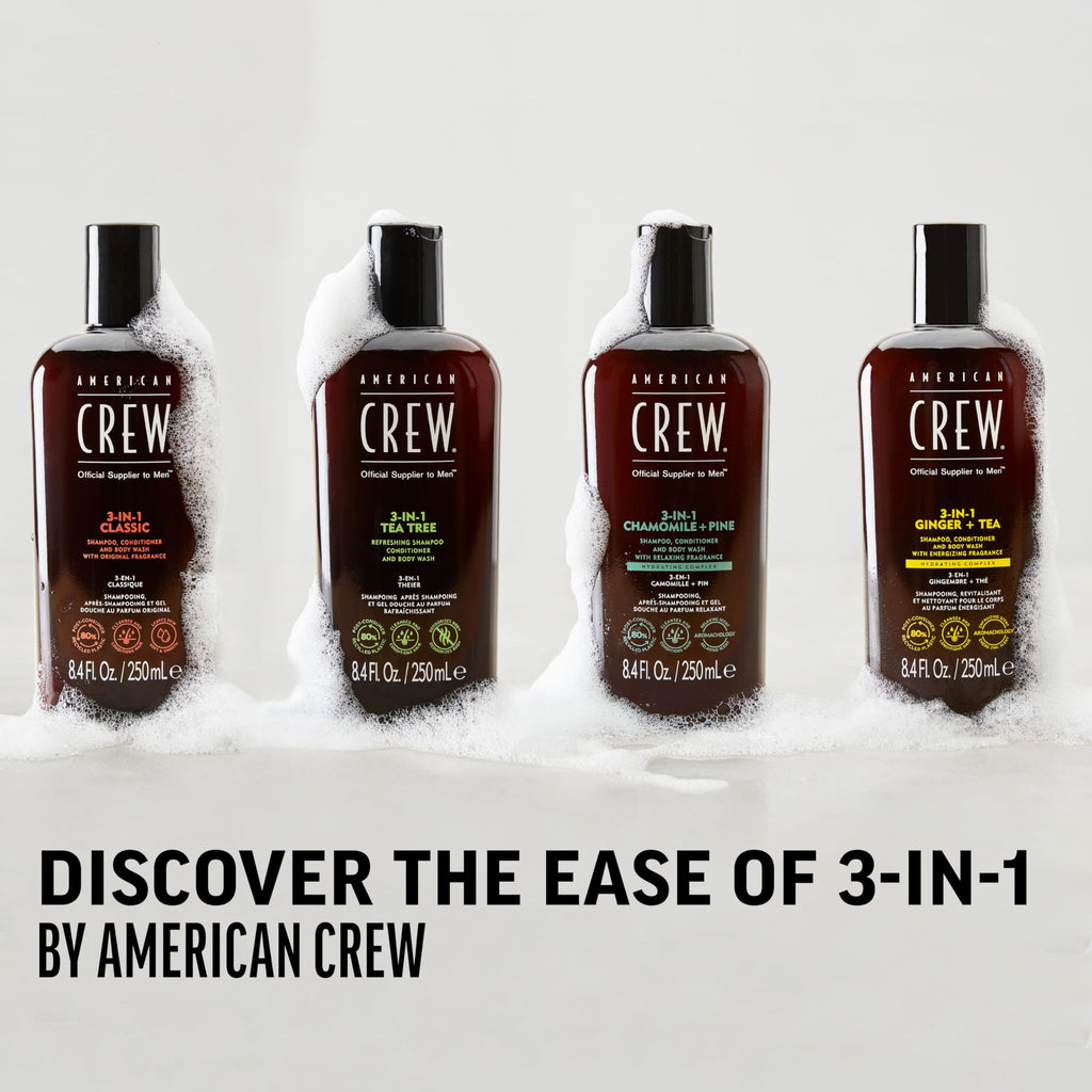 AMERICAN CREW 3-in-1 Ginger & Tea Shampoo, Conditioner & Body Wash for Men – 33.8 oz