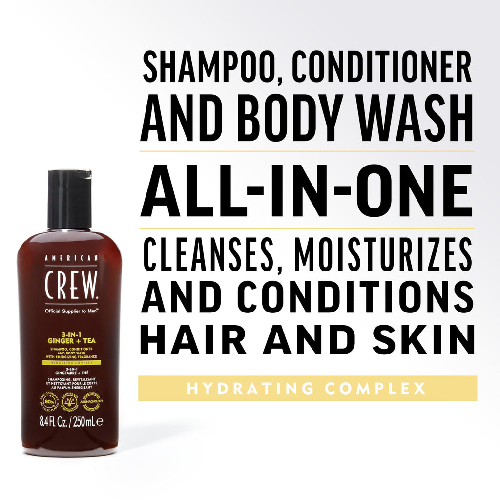 AMERICAN CREW 3-in-1 Ginger & Tea Shampoo, Conditioner & Body Wash for Men – 33.8 oz