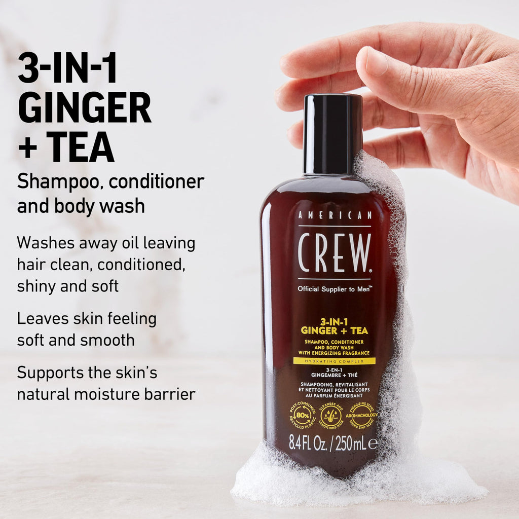AMERICAN CREW 3-in-1 Ginger & Tea Shampoo, Conditioner & Body Wash for Men – 33.8 oz