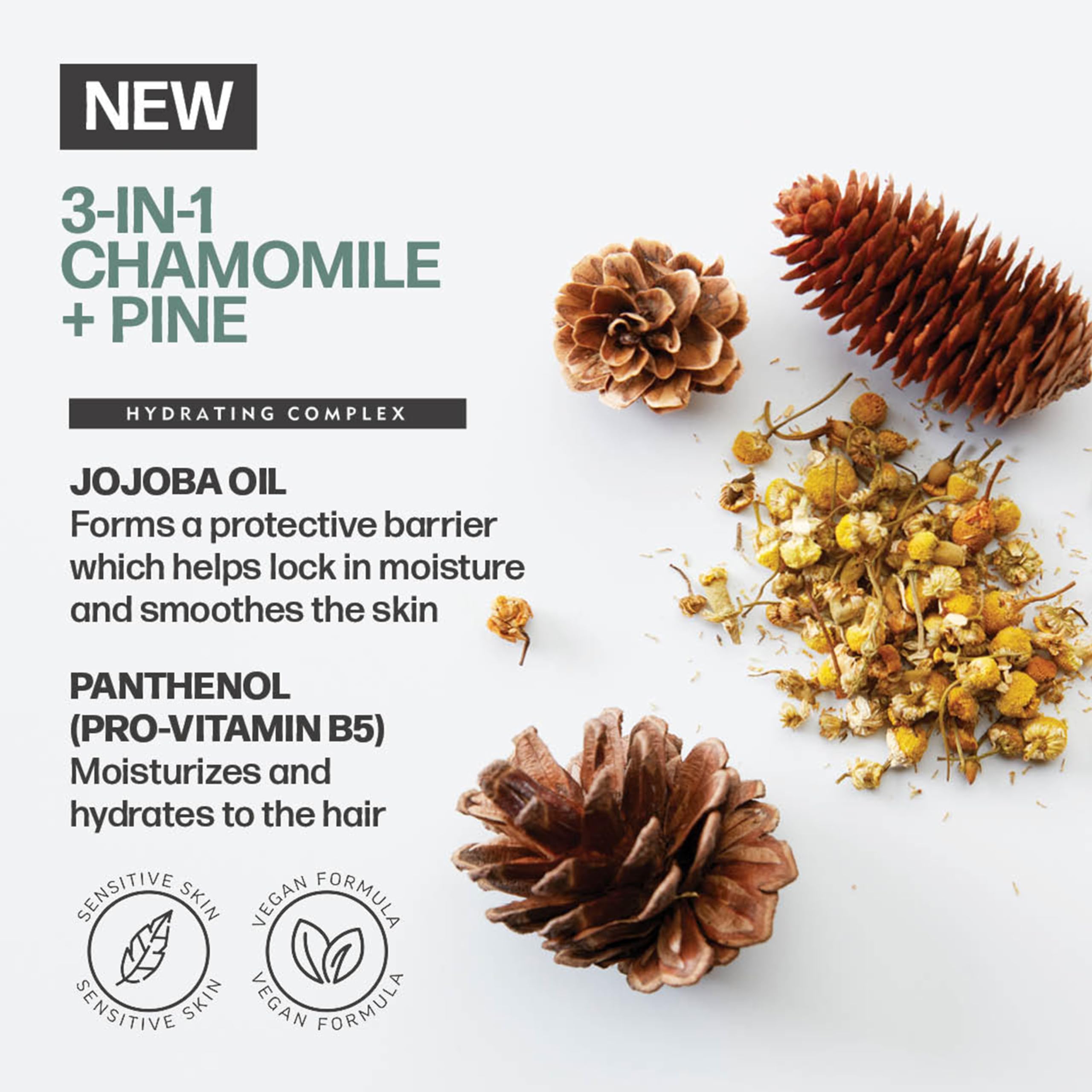 AMERICAN CREW 3-in-1 Chamomile & Pine: Shampoo, Conditioner & Body Wash for Men – Calming Fragrance, 33.8 fl oz