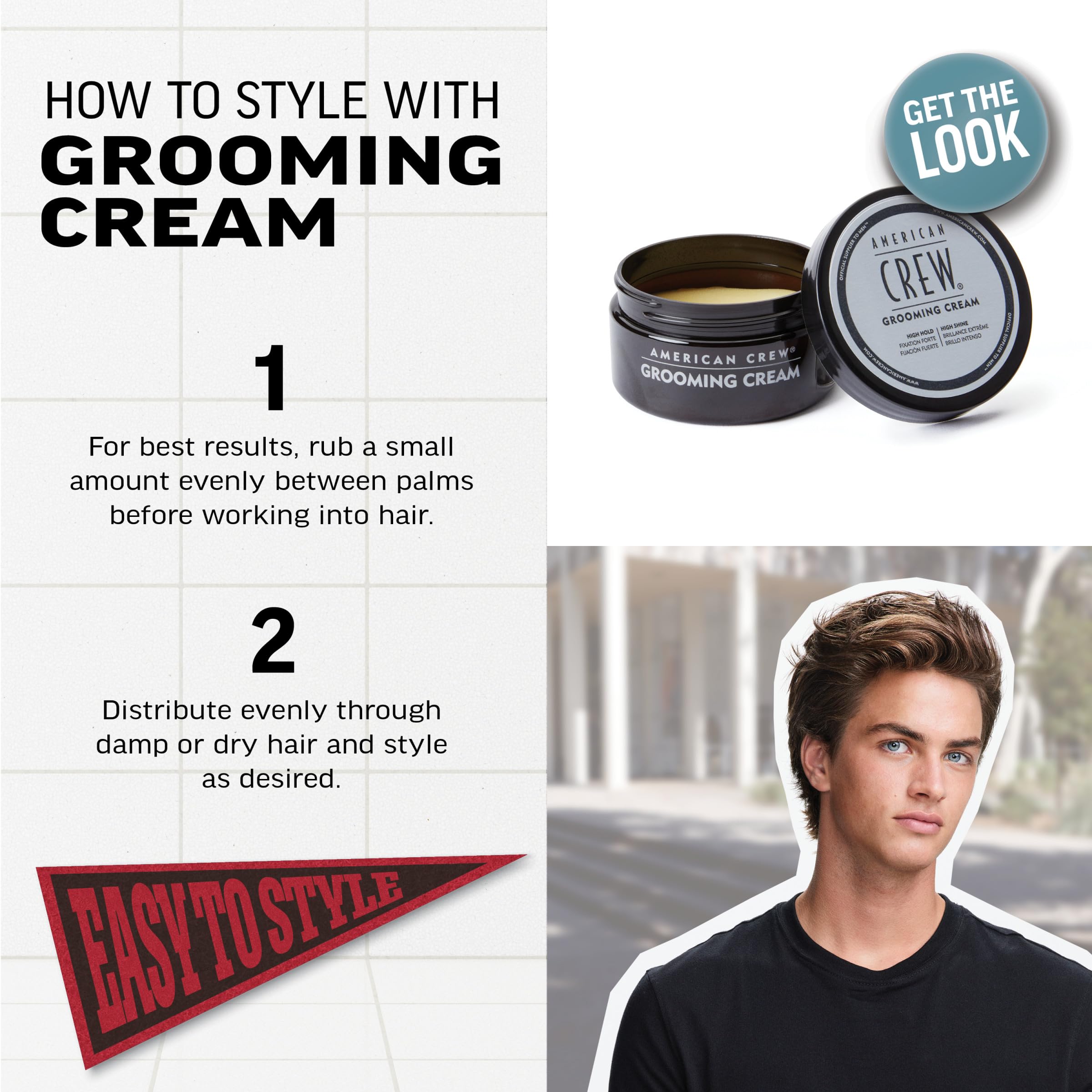 American Crew Grooming Cream – High Hold & High Shine Styling Cream (3 oz)
