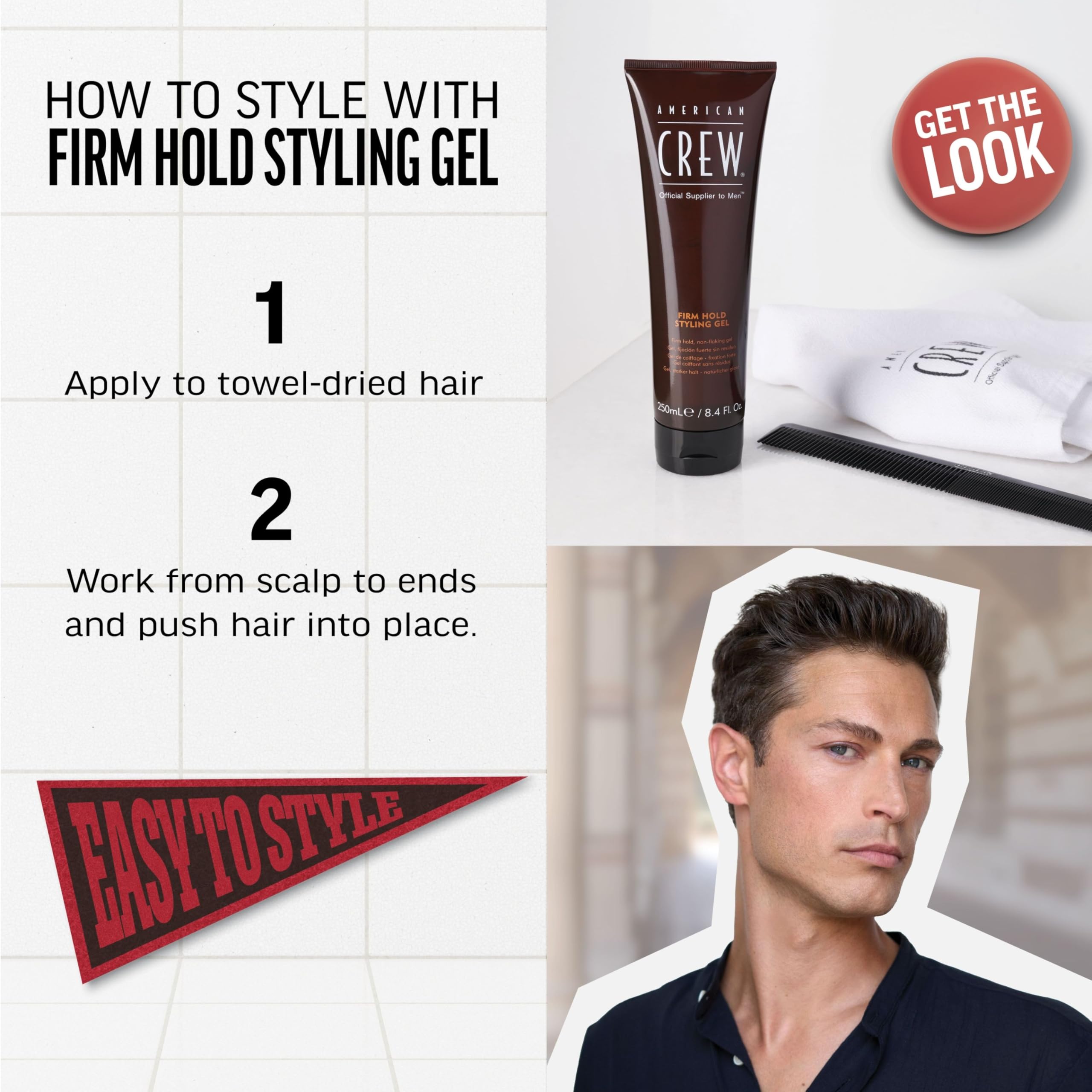 American Crew Men's Hair Gel – Firm Hold, High Shine, 33.8 oz