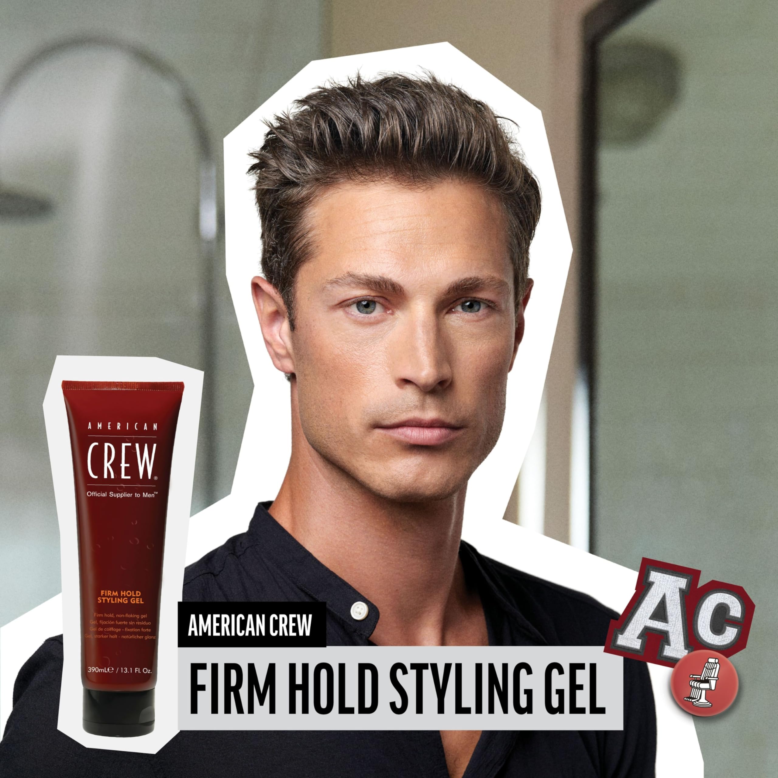 American Crew Men's Hair Gel – Firm Hold, High Shine, 33.8 oz