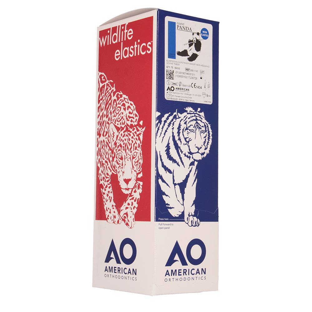 American Orthodontics Elastics Wildlife Panda – Neon Assorted Medium 5/16 inch, 75 Packs/Box, 7,500 Total, USA Made