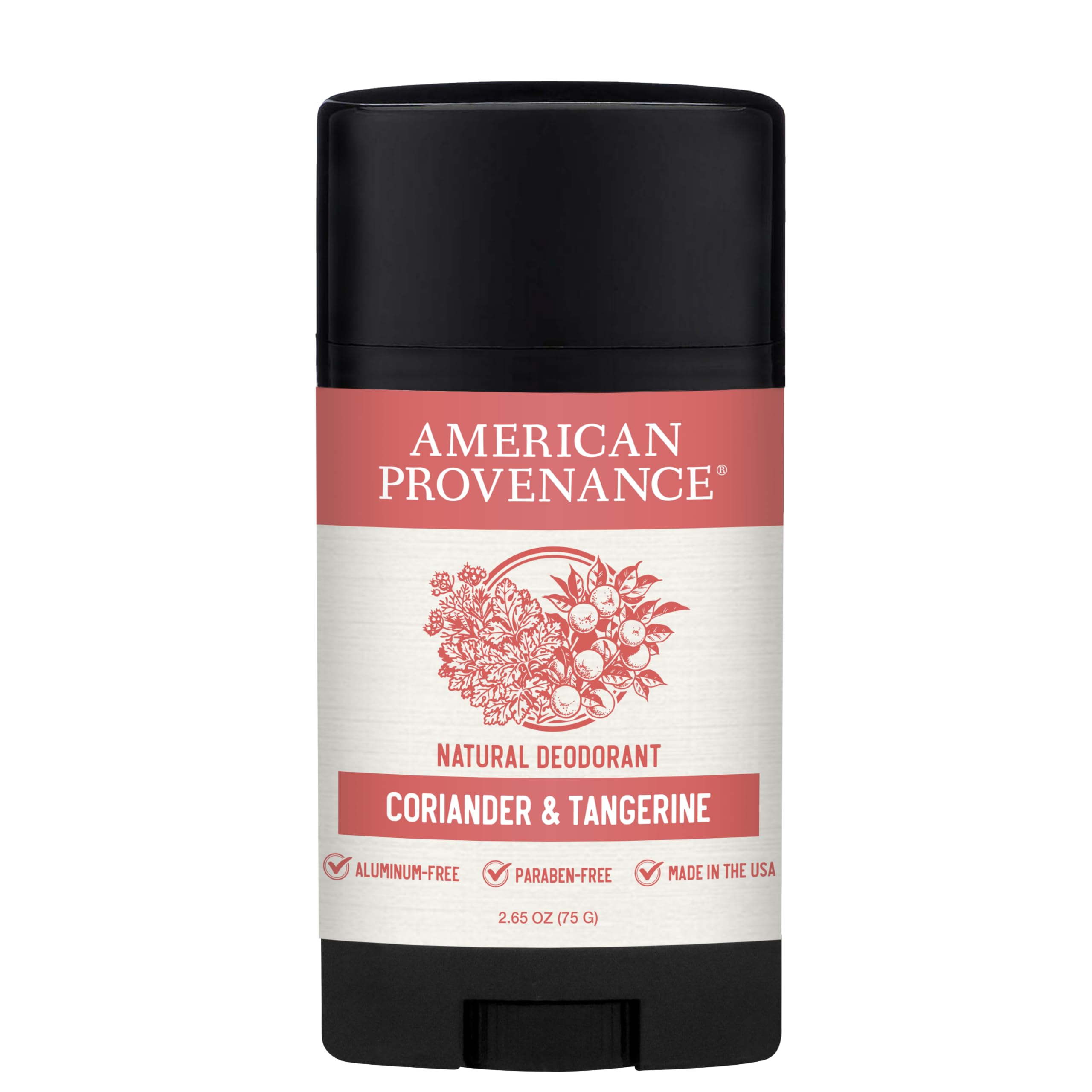 American Provenance Aluminum Free Natural Deodorant – Coriander & Tangerine – 24 Hour Odor Protection – Made in USA