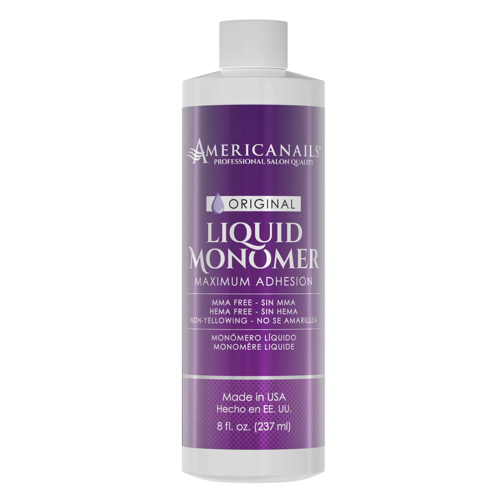 Americanails Nail Monomer Liquid - Maximum Adhesion for Acrylic Nails (8oz) - Unscented, MMA/Hema-Free, Made in USA