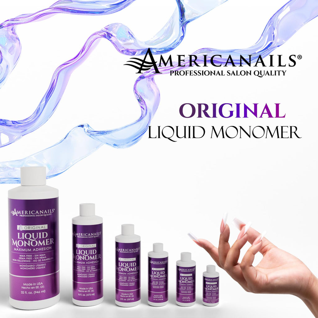Americanails Nail Monomer Liquid - Maximum Adhesion for Acrylic Nails (8oz) - Unscented, MMA/Hema-Free, Made in USA